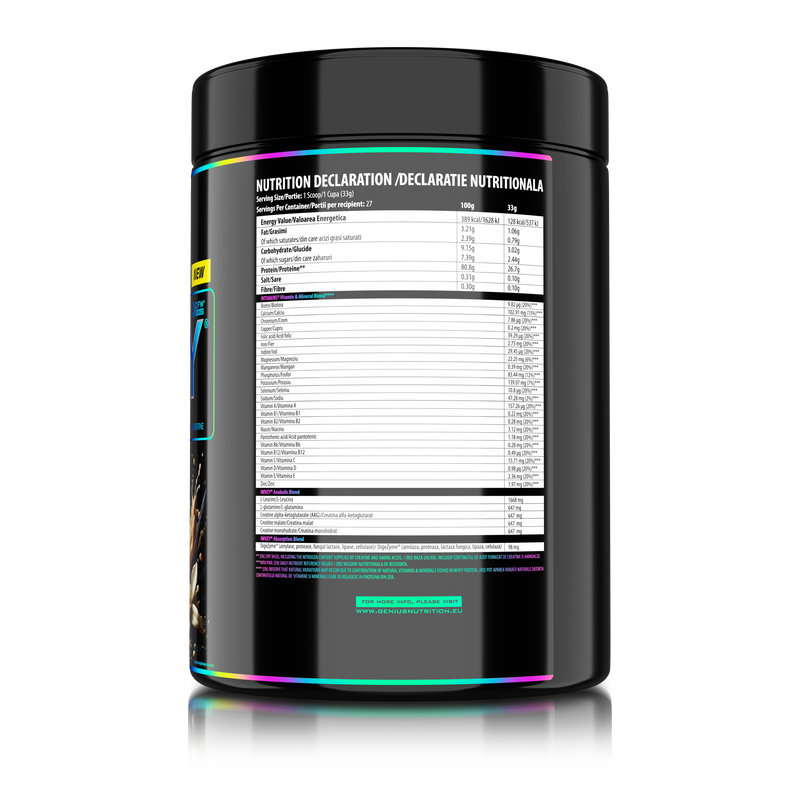 Load image into Gallery viewer, iWHEY 900g 27serv Genius Nutrition Vanilla Ice-Cream - Whey protein concentrate (WPC) with added DigeZyme®, essential vitamins, minerals and creatine designed to aid in recovery and promote lean muscle growth.
