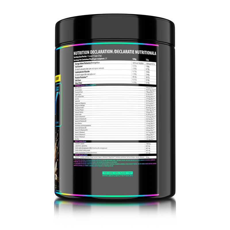 Load image into Gallery viewer, iWHEY 900g 27serv Genius Nutrition Vanilla Ice-Cream - Whey protein concentrate (WPC) with added DigeZyme®, essential vitamins, minerals and creatine designed to aid in recovery and promote lean muscle growth.
