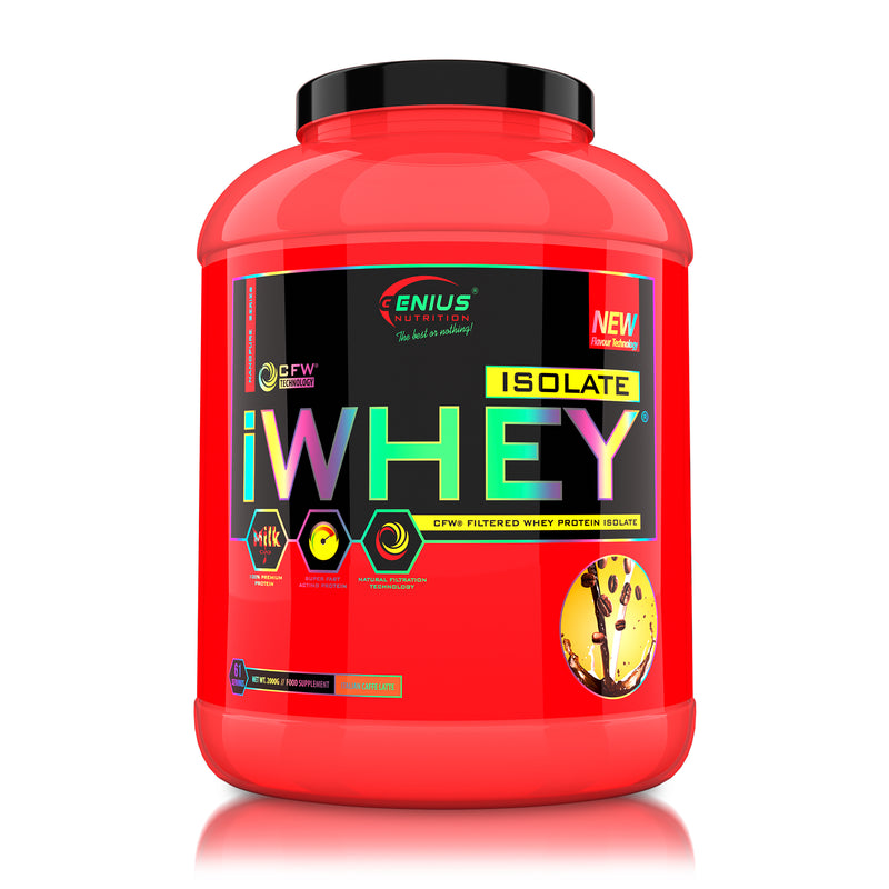 Load image into Gallery viewer, iWHEY ISOLATE 2000g 61serv Genius Nutrition Italian Caffe Latte - Whey protein isolate (WPI) with no added sugar for recovery and lean muscle growth obtained through CFW® filtration.
