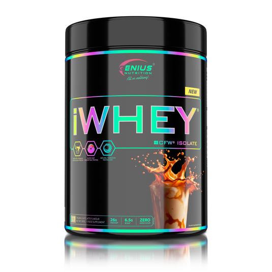iWHEY ISOLATE 900g 27serv Genius Nutrition Italian Caffè Latte - Whey protein isolate (WPI) with no added sugar ideal for recovery and lean muscle growth obtained through CFW® filtration.