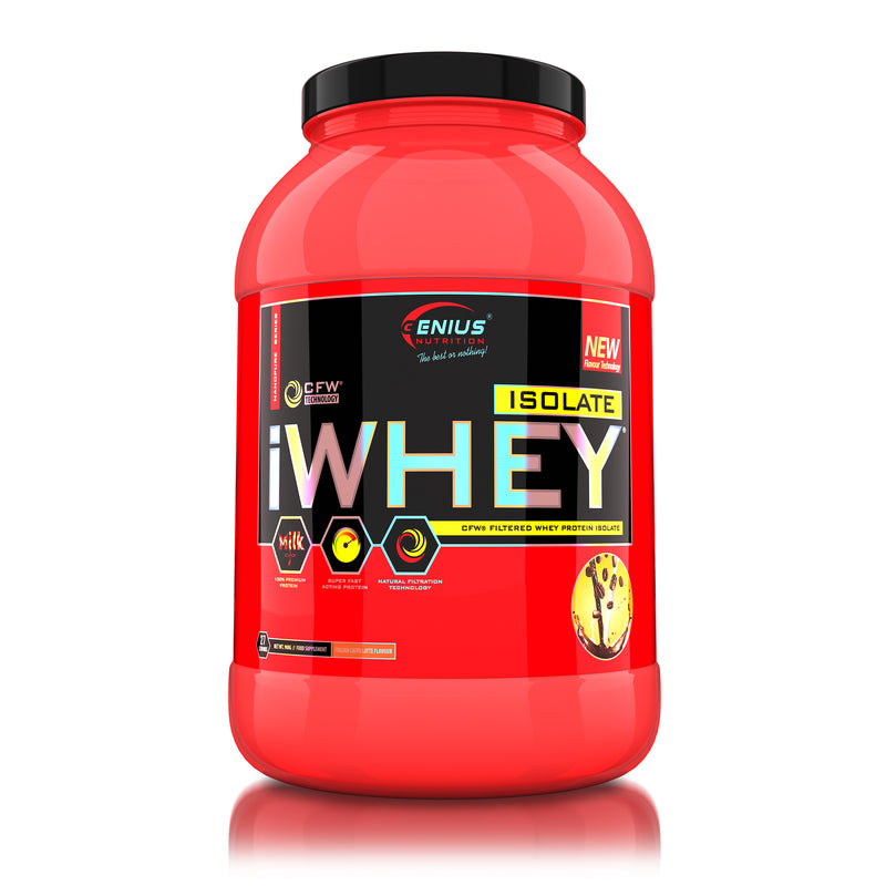 Load image into Gallery viewer, iWHEY ISOLATE 900g 27serv Genius Nutrition Italian Caffe Latte - Whey protein isolate (WPI) with no added sugar ideal for recovery and lean muscle growth obtained through CFW® filtration.
