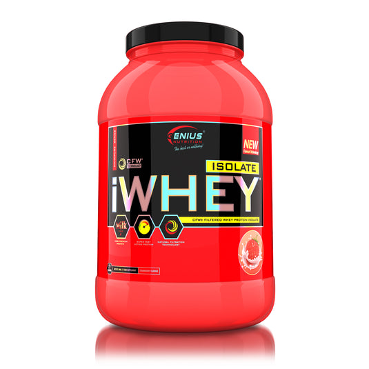 iWHEY ISOLATE 900g 27serv Genius Nutrition Strawberry - Whey protein isolate (WPI) with no added sugar for recovery and lean muscle growth obtained through CFW® filtration.