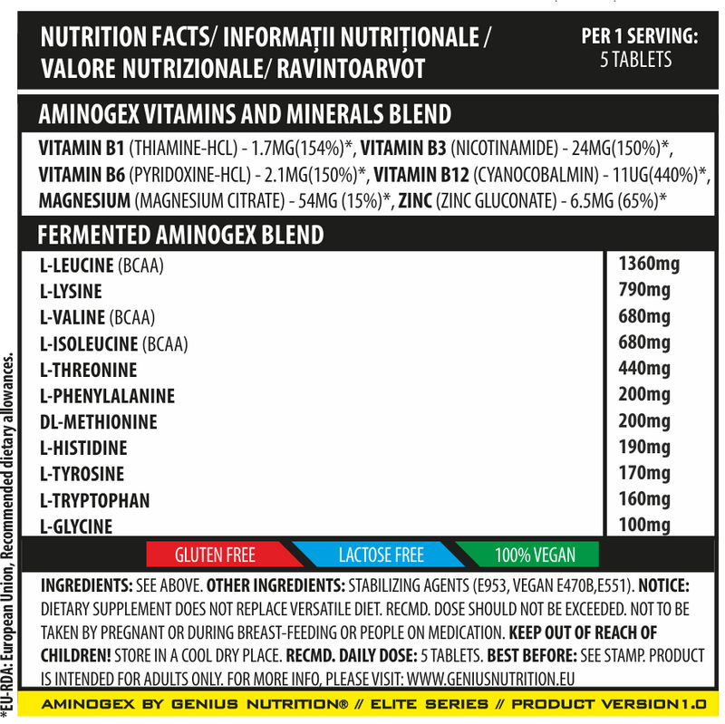 Load image into Gallery viewer, AMINOGEX EAA 300tabs Genius Nutrition - Supplement for muscle recovery based on fermented essential amino acids and vitamins
