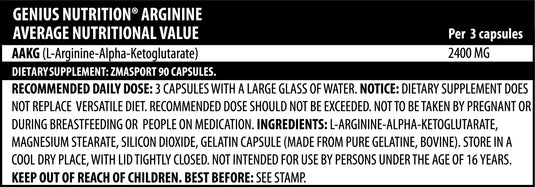 ARGININE AKG 90caps 800mg Genius Nutrition - Supplement for muscle pump and nitric oxide production (NO)