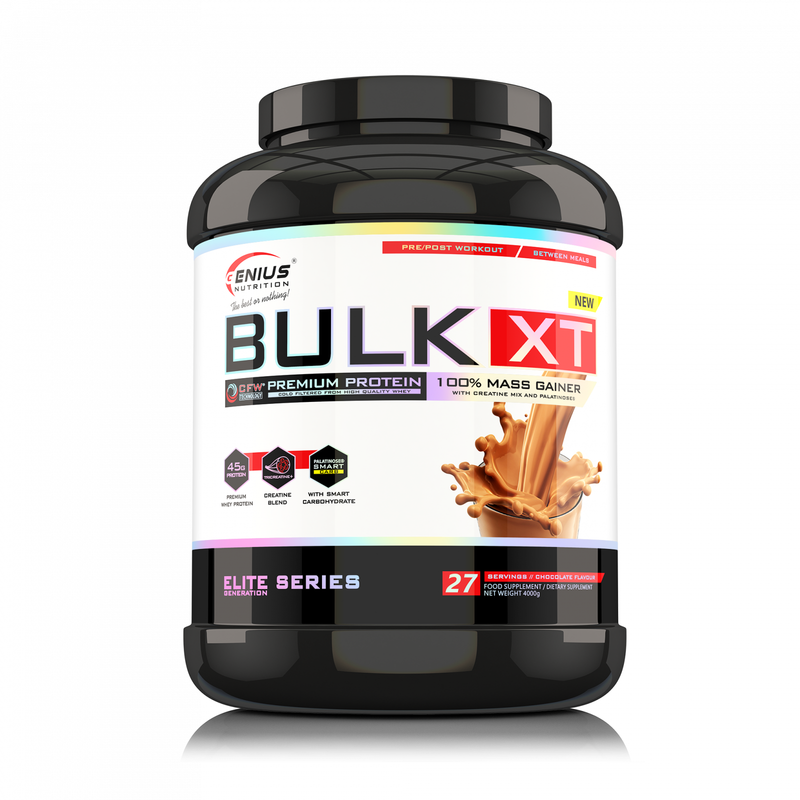 Load image into Gallery viewer, BULK-XT 4000g 27serv Genius Nutrition Chocolate - Gainer supplement for muscle mass development with protein and carbohydrates, enhanced with creatine and ZMB6.
