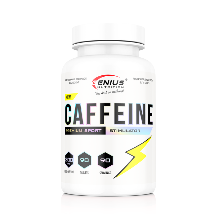 CAFFEINE 90tabs 200mg 90serv Genius Nutrition – Rapid acting caffeine supplement for energy and focus.