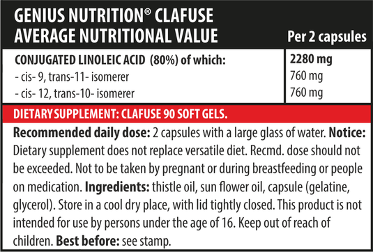 CLAFUSE 90softgel 45serv Genius Nutrition – Antioxidant supplement rich in omega 6 for weight loss and metabolic boost.