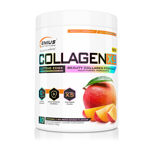 COLLAGEN-X5 360g 30serv Genius Nutrition – Skin, hair and nails care supplement with digestive benefits enriched with coconut water electrolytes (CocoMineral®).
