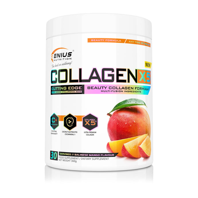 COLLAGEN-X5 360g 30serv Genius Nutrition – Skin, hair and nails care supplement with digestive benefits enriched with coconut water electrolytes (CocoMineral®).