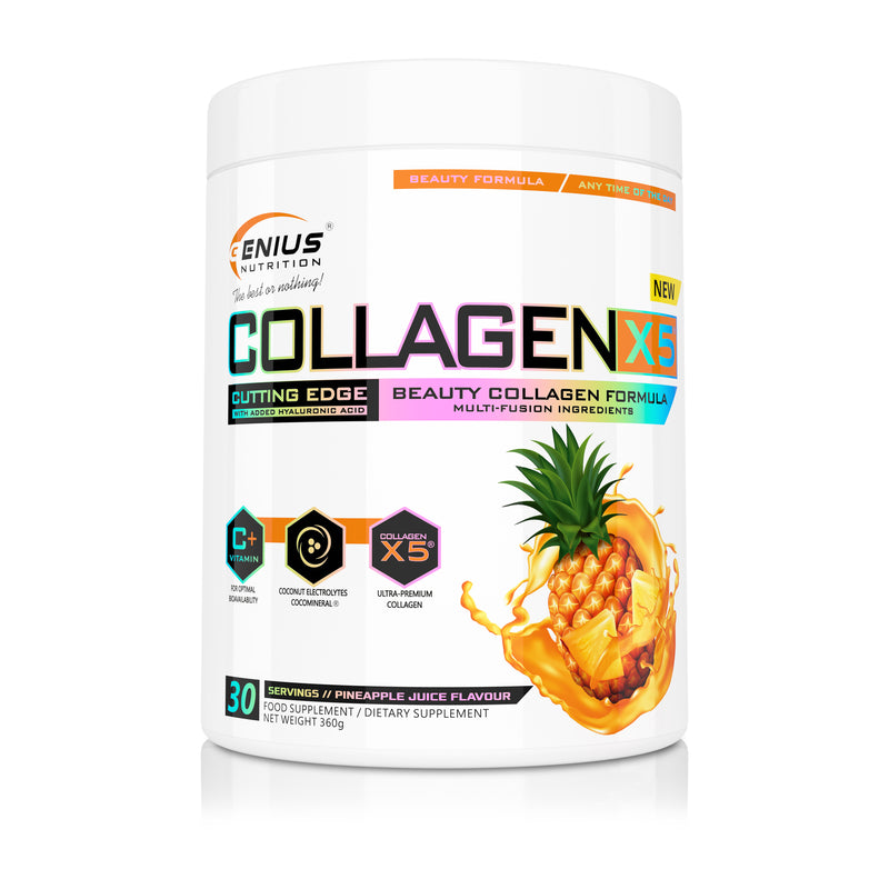 Load image into Gallery viewer, COLLAGEN-X5 360g 30serv Genius Nutrition – Skin, hair and nails care supplement with digestive benefits enriched with coconut water electrolytes (CocoMineral®).
