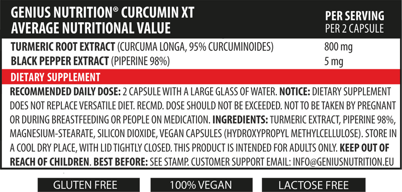 Load image into Gallery viewer, CURCUMIN-XT (TURMERIC) 90caps 45serv Genius Nutrition – Natural anti inflammatory supplement with turmeric and piperine for superior absorption.
