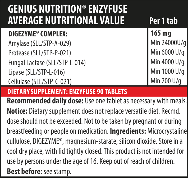 Load image into Gallery viewer, ENZYFUSE 90tabs Genius Nutrition – Digestive enzyme supplement designed to improve nutrient digestion and absorption ideal for those with enzyme deficiency.
