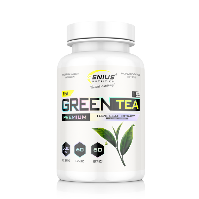 GREEN TEA 60caps 60serv Genius Nutrition – Supplement with green tea extract rich in polyphenols, for cardiovascular and brain health support.