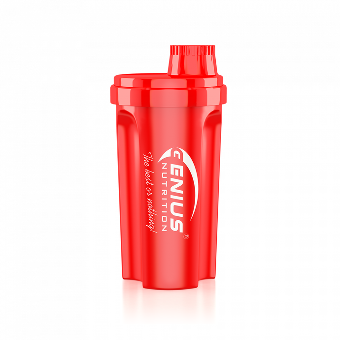 Genius Nutrition® Shaker 700ml Red - Ideal shaker for fast and efficient mixing of nutritional supplements, BPA-free for safety and health.