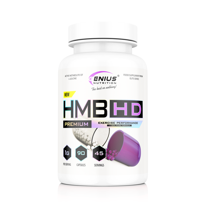 HMB-HD 90caps 45serv Genius Nutrition – Anticatabolic supplement derived from leucine to stimulate protein synthesis.