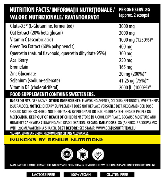 IMUNO-X5 240g 30serv Genius Nutrition -  Natural antioxidant supplement high in vitamin C, vitamin D3, and zinc, specially formulated to boost your immune system.