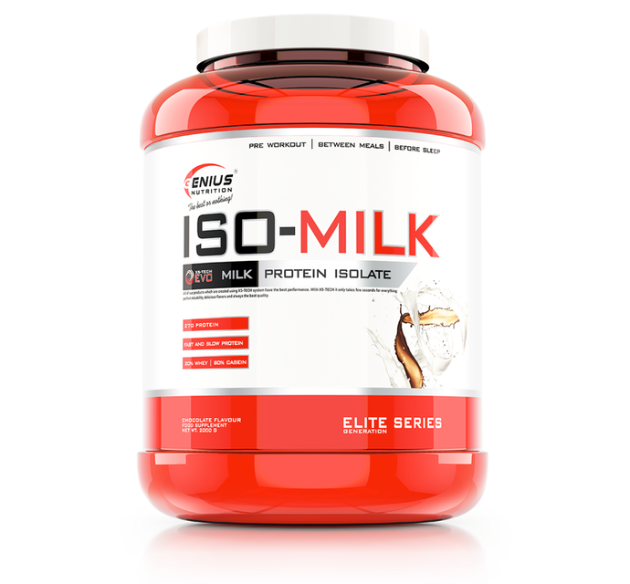 ISO-MILK 2000g 61serv Genius Nutrition Chocolate - Whey isolate and casein milk protein supplement with fast and slow absorption, tailored to maintain an extended anabolic state.