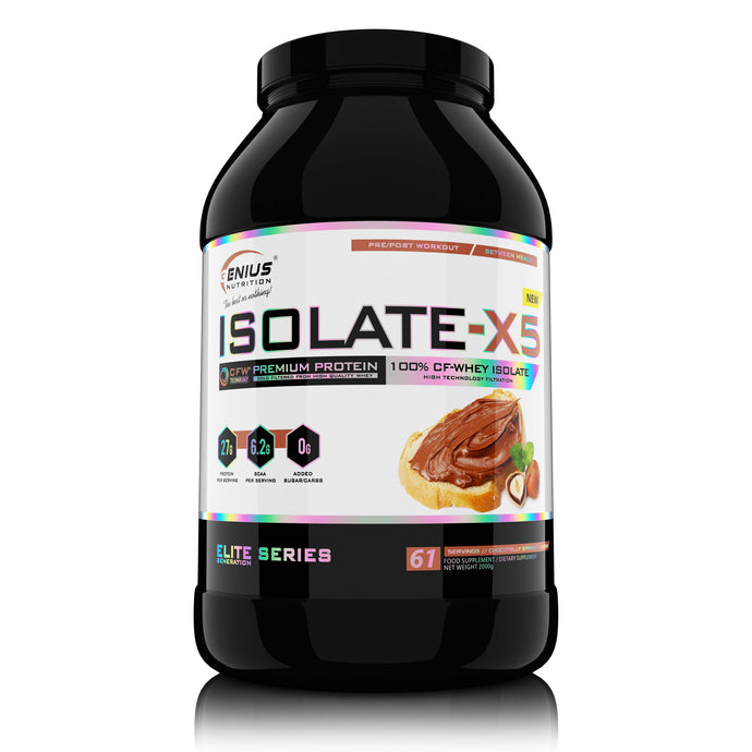 ISOLATE-X5 2000g 61serv Genius Nutrition Chocotelly Spread - Fast absorbing WPI supplement with low carb content and rich in BCAA, obtained through natural CFW® filtration.