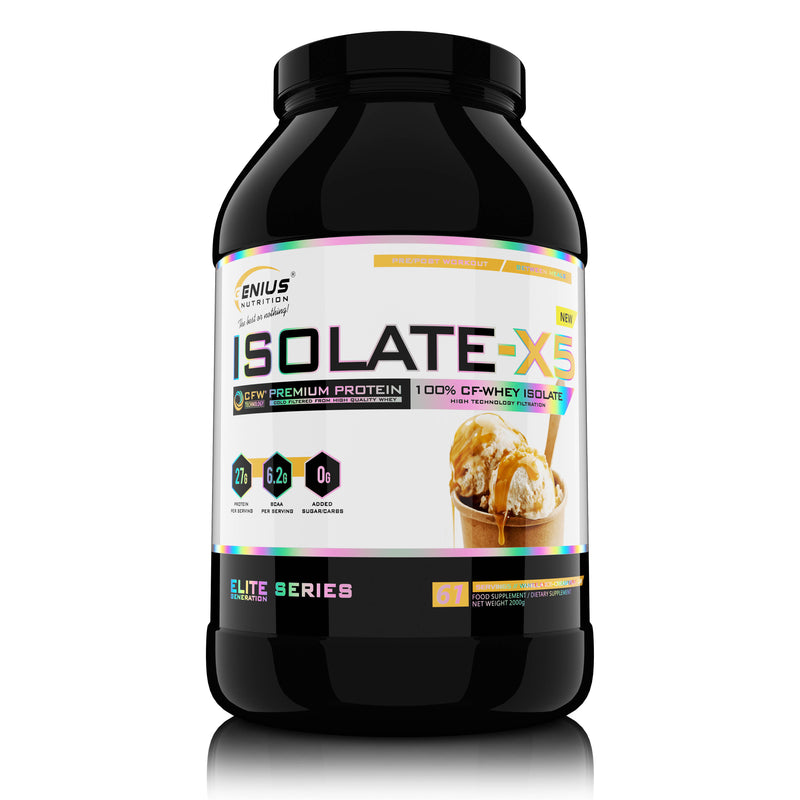 Load image into Gallery viewer, ISOLATE-X5 2000g 61serv Genius Nutrition Vanilla Ice-Cream - Fast absorbing WPI supplement with low carb content and rich in BCAA, obtained through natural CFW® filtration.
