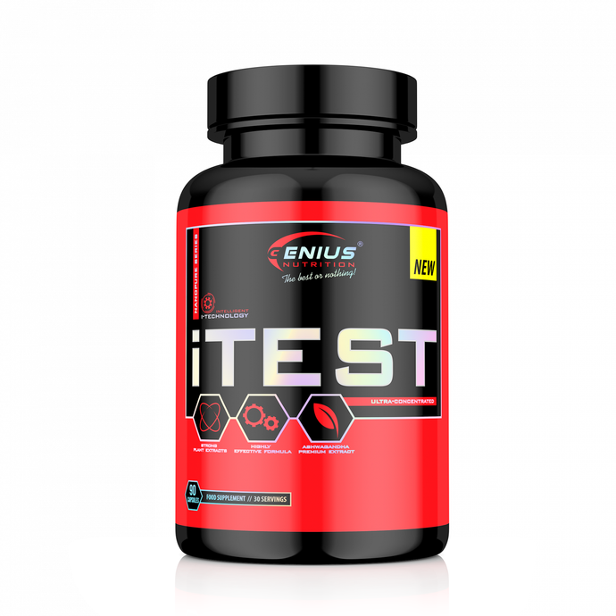 ITEST 90caps 30serv Genius Nutrition - Supplement designed to naturally support testosterone production, enhance libido and lower cortisol for improved health and hormonal balance.