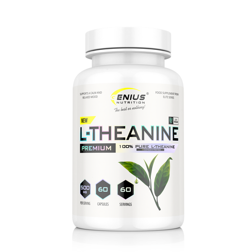 L-THEANINE 60caps 60serv Genius Nutrition - Natural phytochemical supplement that aids relaxation, enhances mood, boosts mental and physical performance, supports positive thinking and maintains emotional stability.