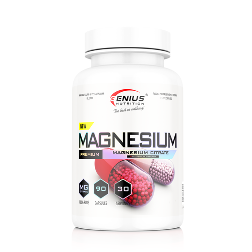 MAGNESIUM 90caps 30serv Genius Nutrition - Supplement with magnesium citrate and potassium, formulated to ensure the proper functioning of the heart and central nervous system, while reducing muscle cramps and fatigue.