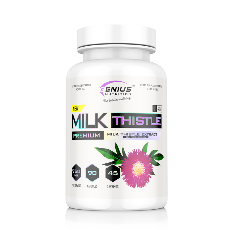 Load image into Gallery viewer, MILK THISTLE 90 caps 45 serv Genius Nutrition - Silymarin supplement formulated to enhance liver health and aid in detoxifying the body.
