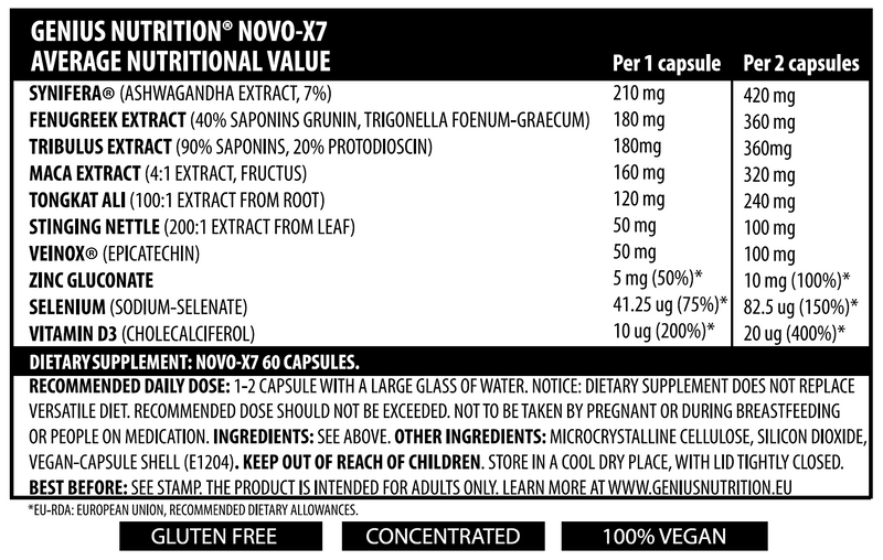 Load image into Gallery viewer, NOVO-X7 60caps 60serv Genius Nutrition - Complete formula supplement designed to improve physical performance, decrease body fat and boost testosterone.
