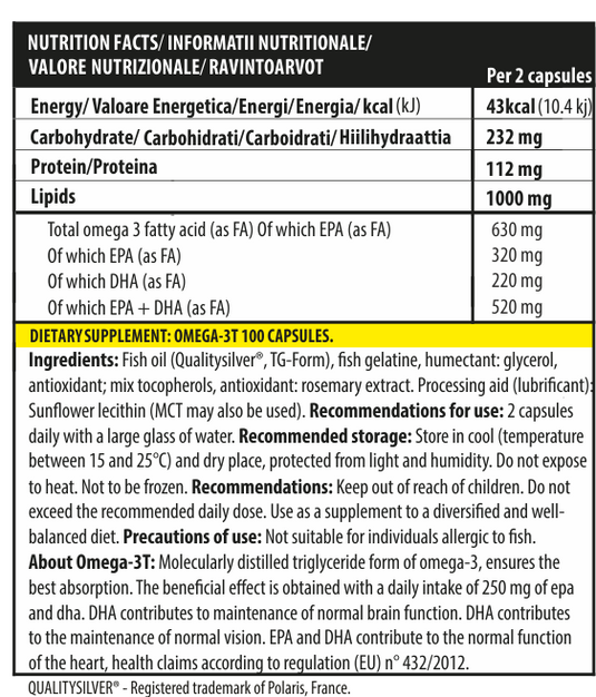 OMEGA-3T 100softgels 50serv Genius Nutrition - Omega-3 supplement in triglyceride form with increased absorption that supports cardiovascular health, brain function and joint health.