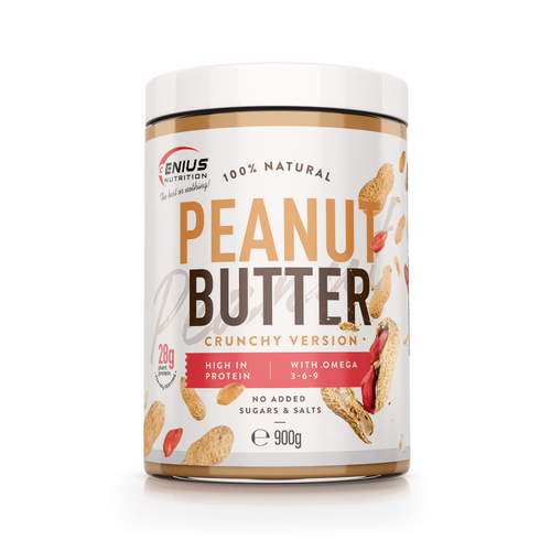 PEANUT BUTTER FITNESS 900g Genius Nutrition Crunchy - Pure, crunchy natural peanut butter, rich in healthy fats and protein, perfect for a nutritious snack.