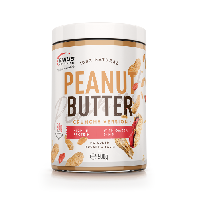 PEANUT BUTTER FITNESS 900g Genius Nutrition Crunchy - Pure, crunchy natural peanut butter, rich in healthy fats and protein, perfect for a nutritious snack.