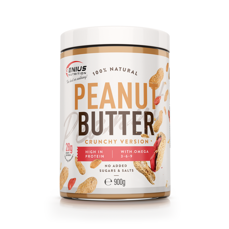 Load image into Gallery viewer, PEANUT BUTTER FITNESS 900g Genius Nutrition Crunchy - Pure, crunchy natural peanut butter, rich in healthy fats and protein, perfect for a nutritious snack.
