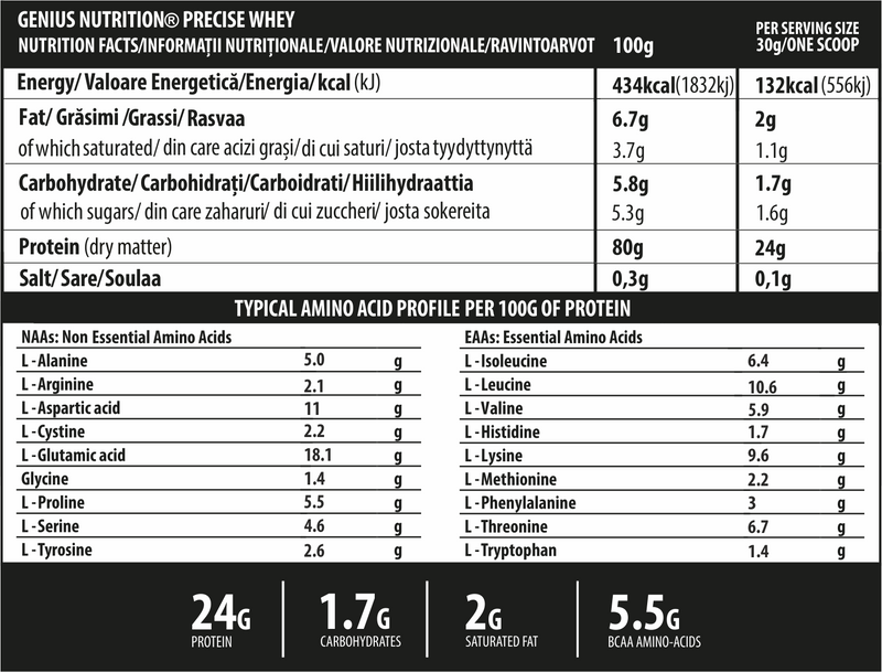Load image into Gallery viewer, PRECISE WHEY 2000g 61 serv Genius Nutrition - Cold ultra-filtered (CFW®) whey protein supplement with a high BCAA content, without any sweeteners or flavors.
