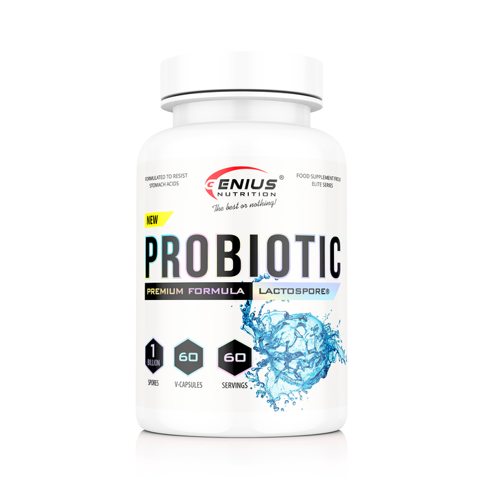 PROBIOTIC 60caps 60serv Genius Nutrition - LactoSpore® probiotic supplement for digestive health and balanced gut flora.
