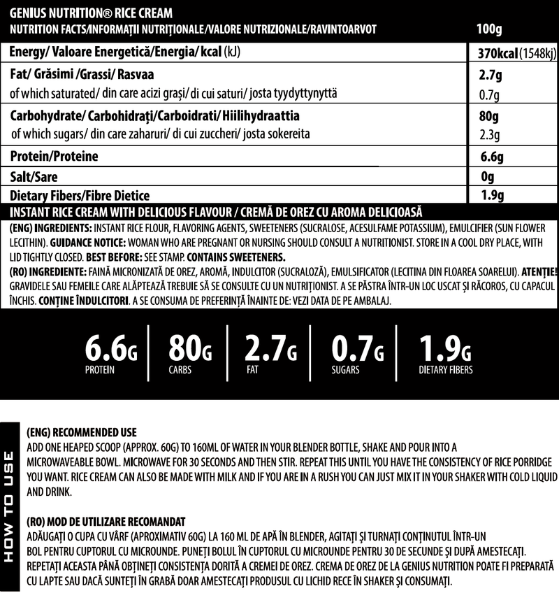 Load image into Gallery viewer, RICE CREAM 1000g Genius Nutrition Vanilla Ice-Cream - Premium gluten-free rice cream, a healthy source of carbs, perfect for muscle growth and recovery.
