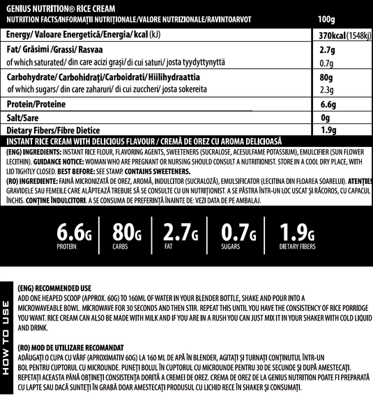 RICE CREAM 1000g Genius Nutrition Vanilla Ice-Cream - Premium gluten-free rice cream, a healthy source of carbs, perfect for muscle growth and recovery.