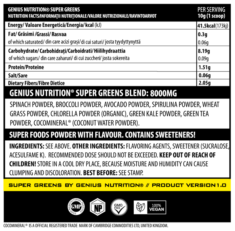 Load image into Gallery viewer, SUPER GREENS 300g 30 serv Genius Nutrition Green Apple - Nutrient rich greens supplement with micronutrients and antioxidants ideal for improving health and boosting energy levels.

