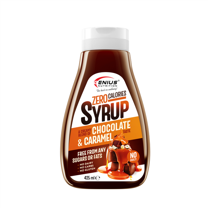 Syrup Zero Calories 425ml Genius Nutrition Chocolate-Caramel - Delicious syrup with no carbohydrates, no calories, no sugar, and no fat, ideal for any diet.