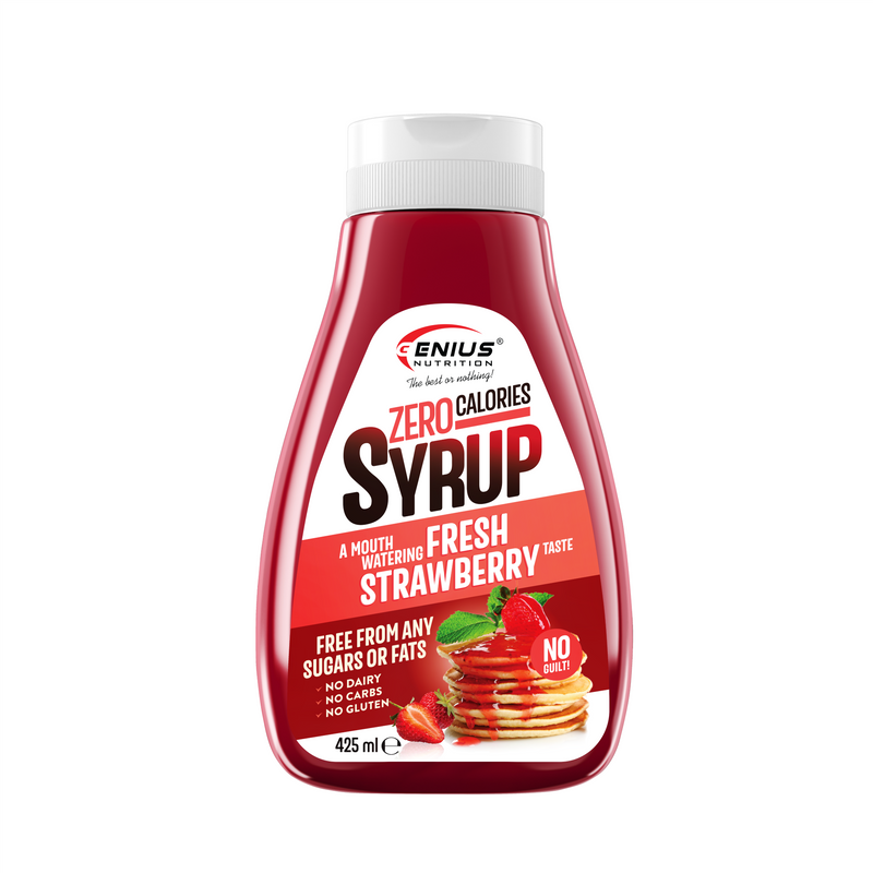 Load image into Gallery viewer, Syrup Zero Calories 425ml Genius Nutrition Fresh Strawberry - Delicious syrup with no carbohydrates, no calories, no sugar, and no fat, ideal for any diet.
