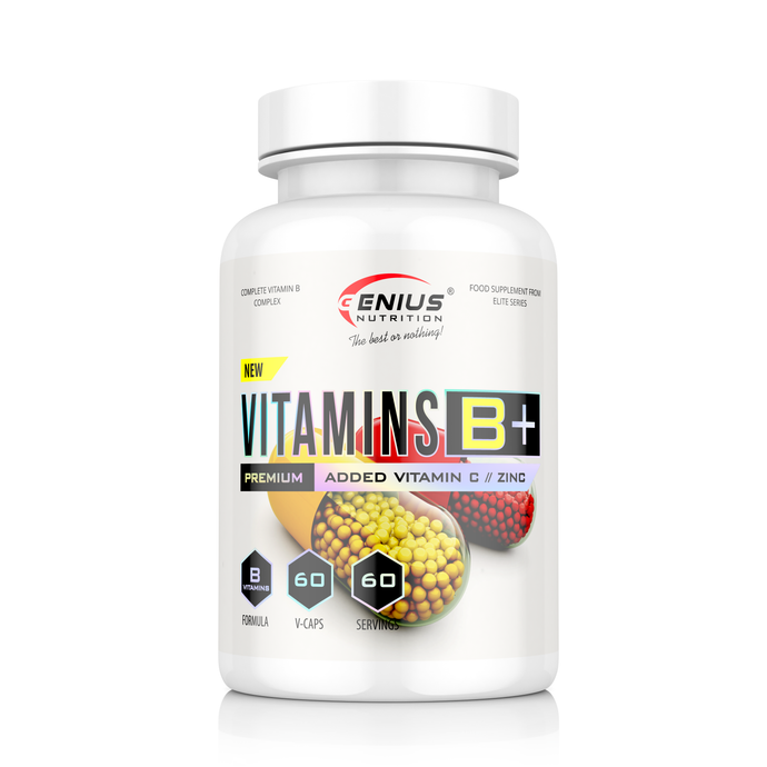 VITAMINSB+ 60caps 60serv Genius Nutrition - Vitamin B complex supplement that supports energy production, enhances metabolism, helps manage stress, fatigue and overall well-being.