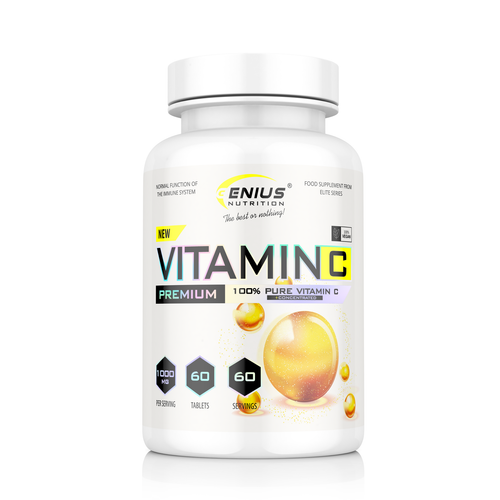 VITAMIN C 60tabs 60serv Genius Nutrition - Vegan vitamin C supplement that helps protect cells from oxidative stress, supports immune health, and aids in collagen formation.