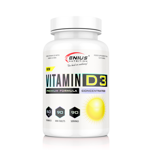 VITAMIN D3 90tabs 90serv Genius Nutrition - Essential vitamin D3 supplement for bone, teeth, and muscle health, strengthening the immune system and helping protect against infections, commonly known as the 