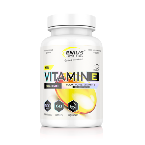 VITAMIN E 60liquid caps 60serv Genius Nutrition - Antioxidant supplement that protects the body from free radicals, supports skin, eye, and immune health, and helps prevent blood clots.