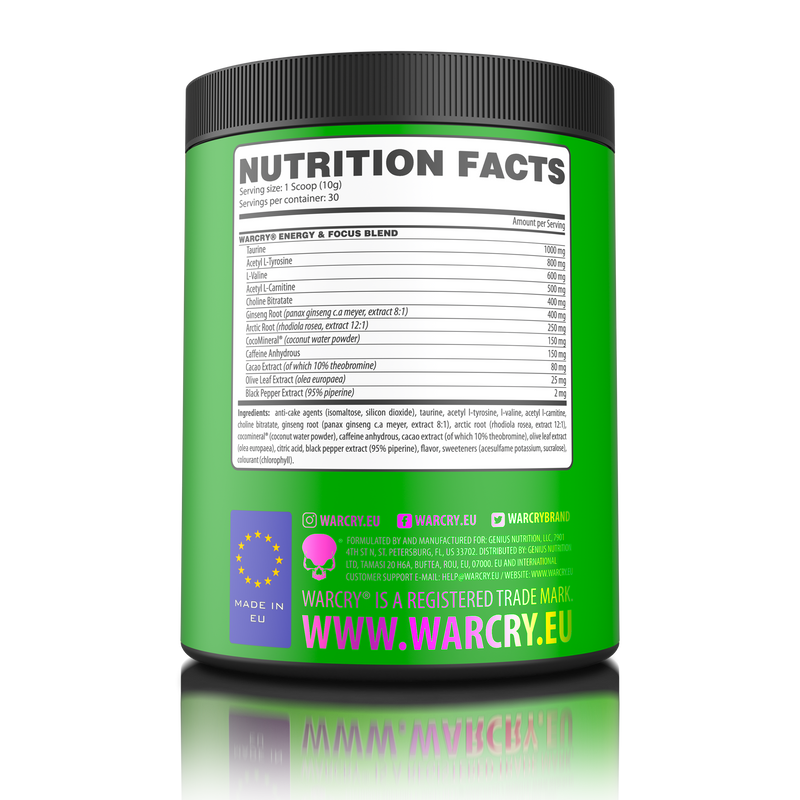 Load image into Gallery viewer, WARCRY ENERGY 300g 30serv Genius Nutrition Green Apple - Pre-workout supplement for energy and focus with electrolytes from coconut water for balanced hydration during workouts.
