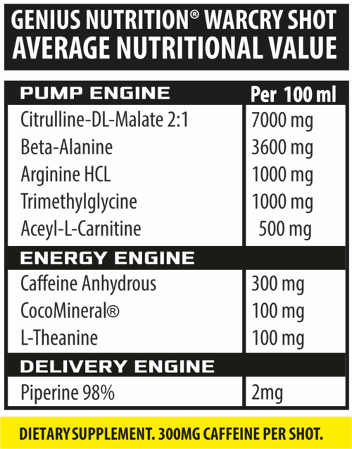 Load image into Gallery viewer, WARCRY SHOT 100ml 1serv Genius Nutrition Mad Cola - RTD pre-workout shot with a high caffeine content, perfect for energy, pump, endurance, and muscle fullness.
