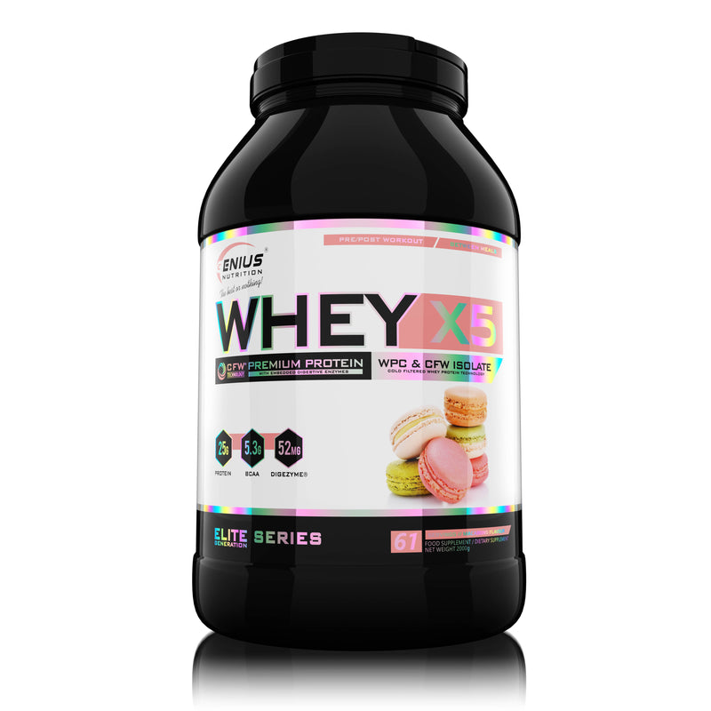 Load image into Gallery viewer, WHEY-X5® 2000g/61serv Genius Nutrition Macarons - Protein blend of whey isolate and concentrate, ideal for lean muscle growth and recovery, enriched with digestive enzymes for enhanced absorption.

