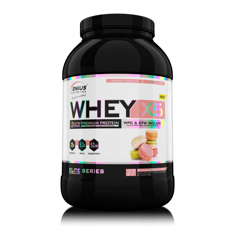Load image into Gallery viewer, WHEY-X5® 900g/27serv Genius Nutrition Macarons - Protein blend of whey isolate and concentrate, ideal for lean muscle growth and recovery, enriched with digestive enzymes for enhanced absorption.
