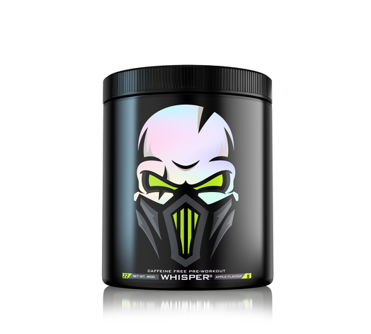 WHISPER 400g 22serv Genius Nutrition Apple - Stiim-free pre-workout that supports intense pumps, muscle fullnes, and clear focus, designed to avoid sleep interference or jitteriness.