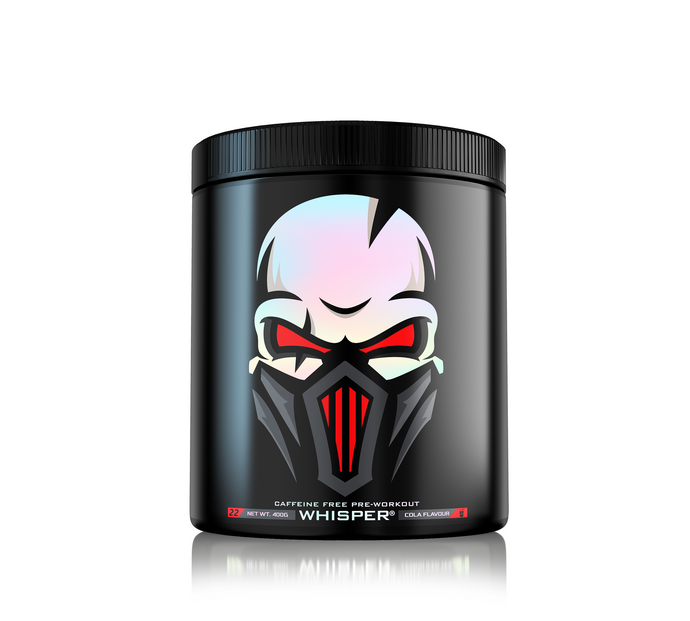 WHISPER 400g 22serv Genius Nutrition Cola - Stiim-free pre-workout that supports intense pumps, muscle fullnes, and clear focus, designed to avoid sleep interference or jitteriness.