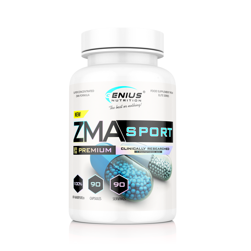 Load image into Gallery viewer, ZMA SPORT 90caps 30serv Genius Nutrition - ZMA supplement, a synergistic combination of zinc, magnesium, and vitamin B6 that supports muscle recovery, improves sleep quality, and promotes optimal testosterone levels for superior physical and mental performance.
